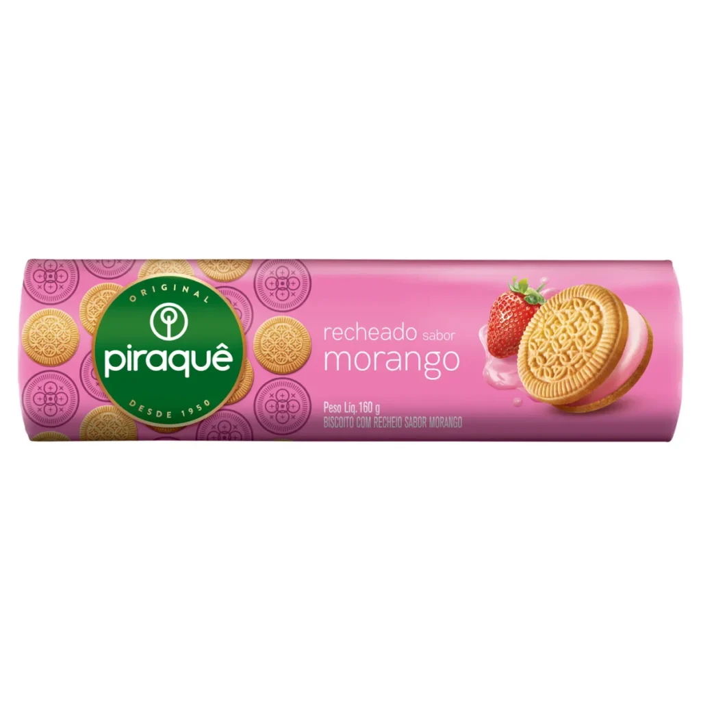 BISCOITO RECHEADO PIRAQUE MORANGO 160G